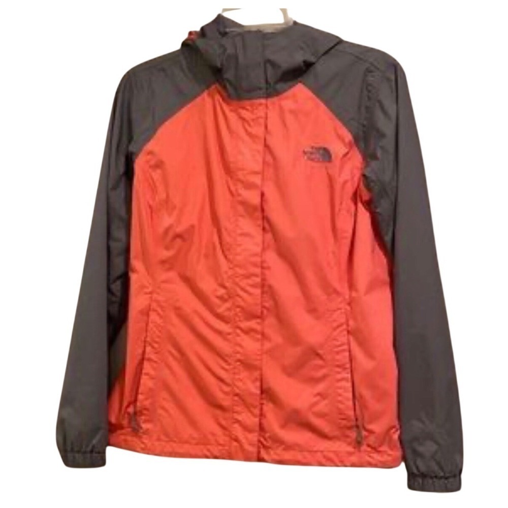 The North Face Womens Coral Orange Gray Full Zip Hooded Rain Jacket Size Small